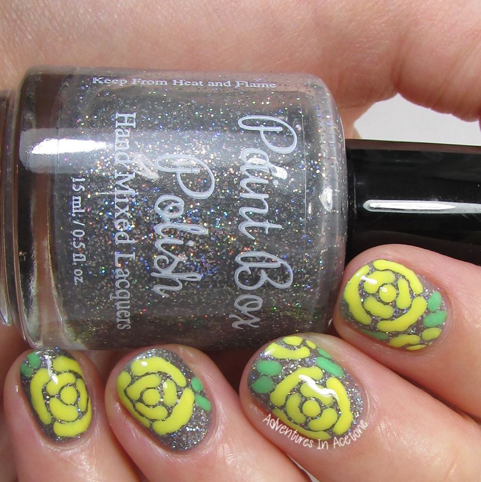 Yellow With Silver Rose Nail Art