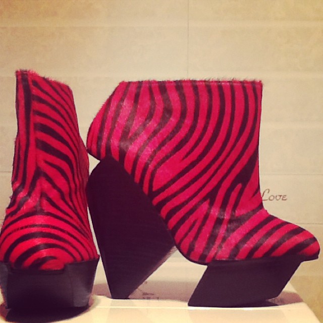 Zebra Print Red And Black Crazy Heels
