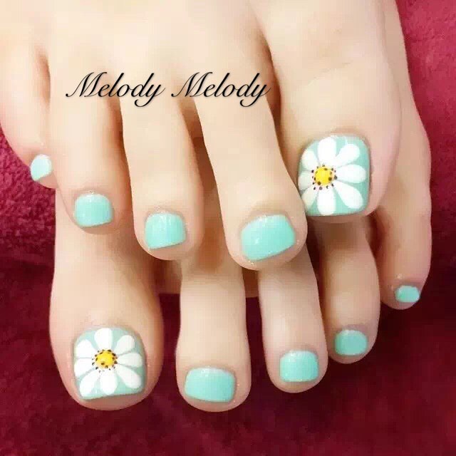 Aqua Floral Nails