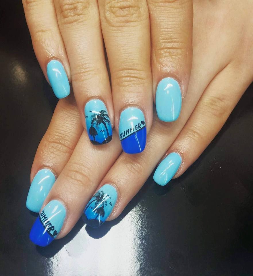 Blue Palm Tree Nails