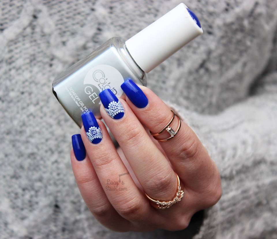 Bright Blue With 3D White Nails