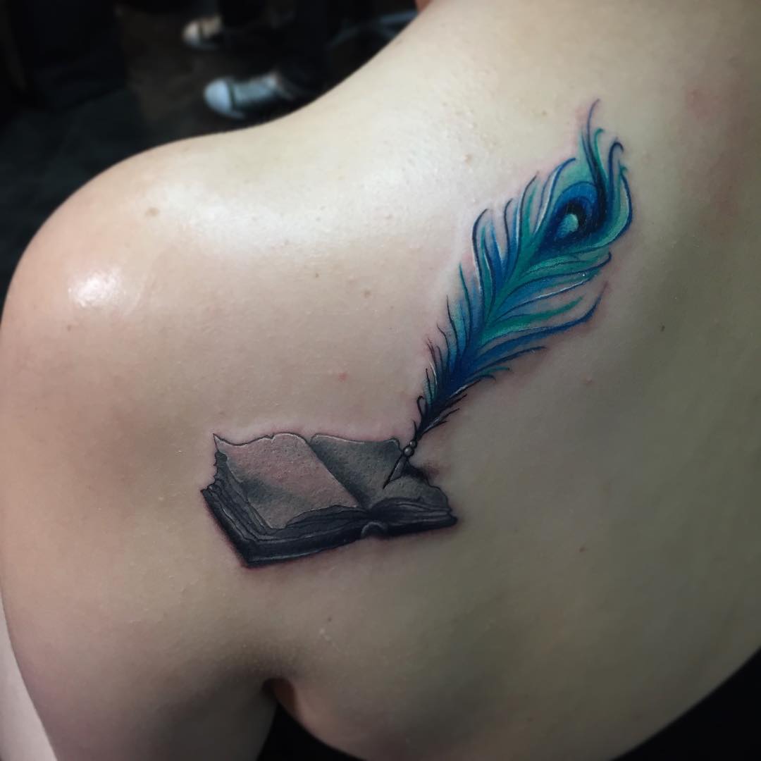 Creative Book Tattoo On Shoulder