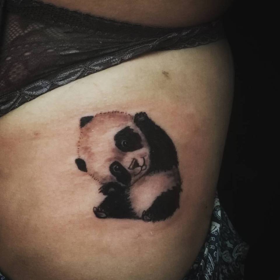 Cute Black & Grey Panda Bear On Thigh