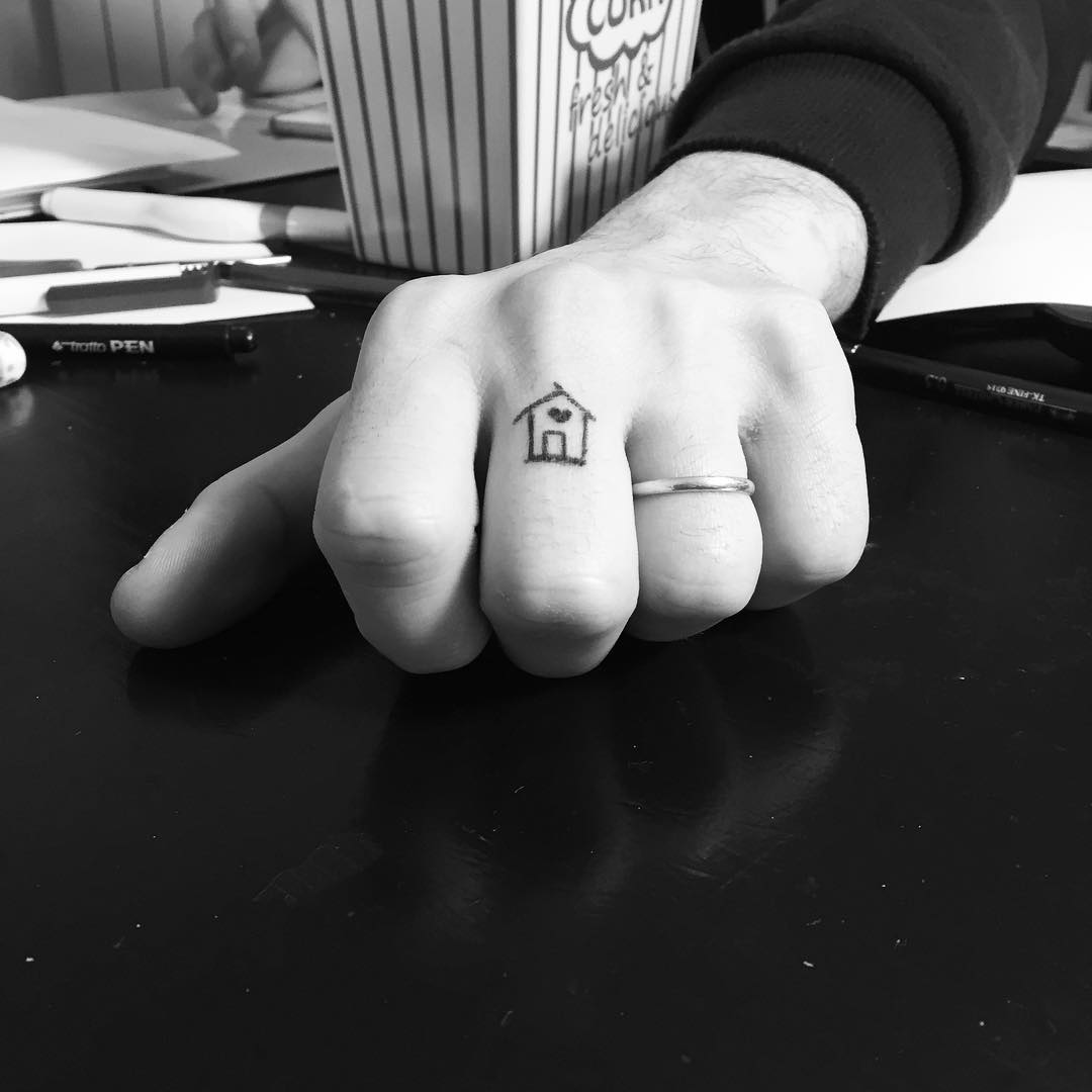 Cute Home Tattoo On Finger