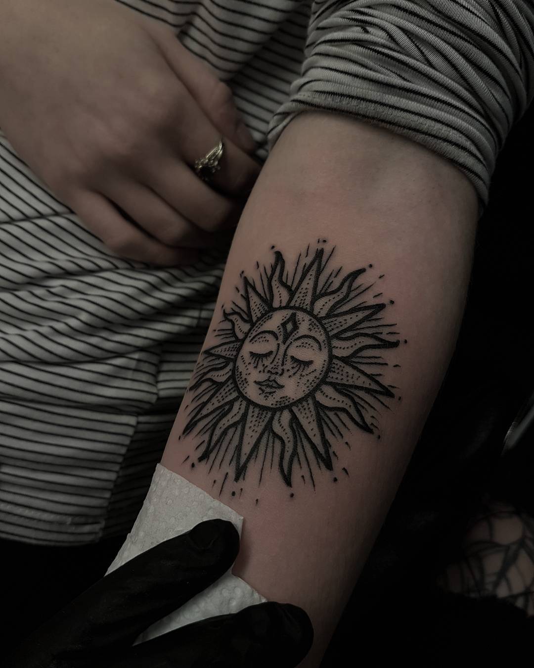 Dot Work Sun Tattoo On Sleeve