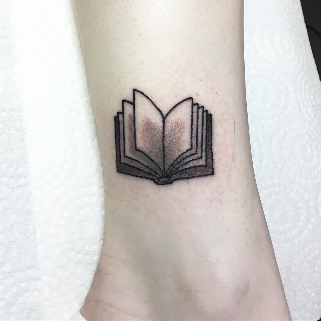Elegant Black & Grey Book Tattoo On Ankle