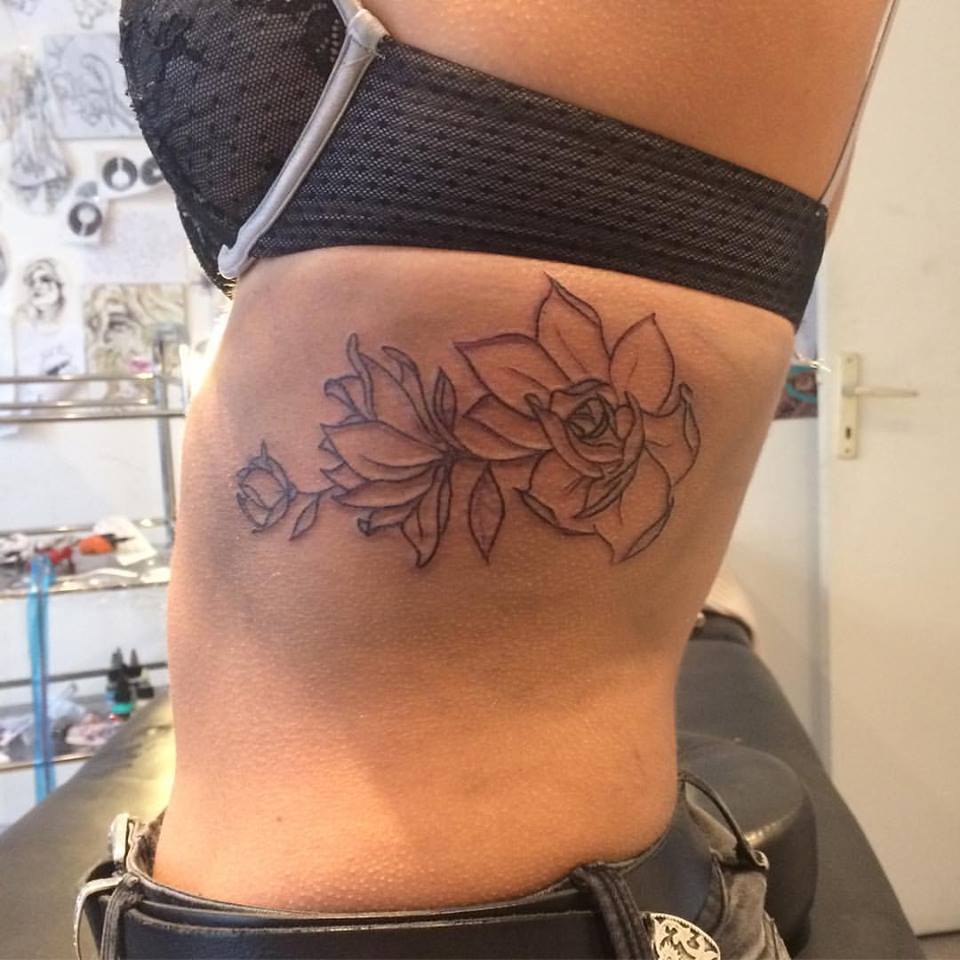 Floral Line Work Tattoo