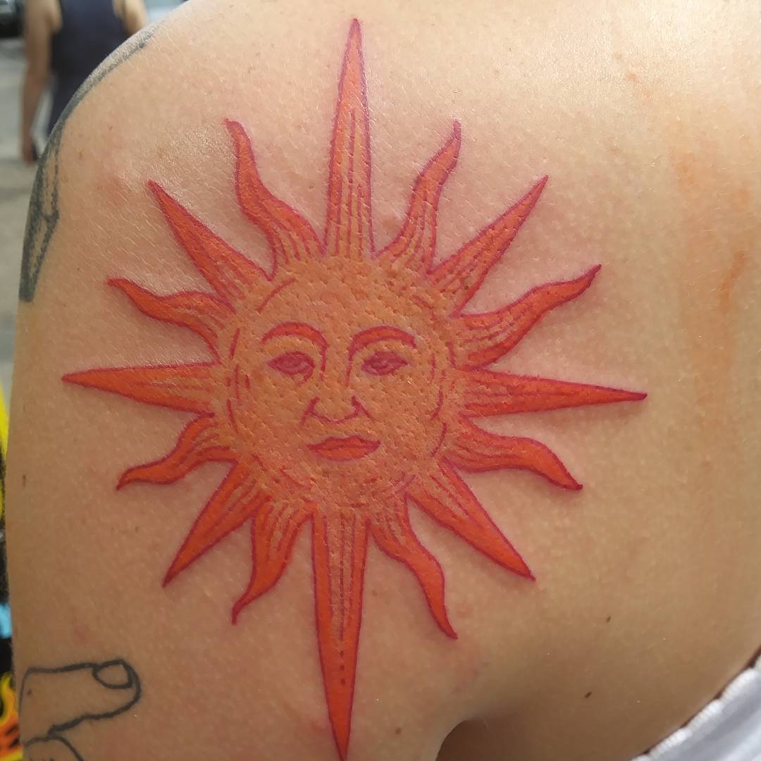 Hot Sun Tattoo On Shoulder