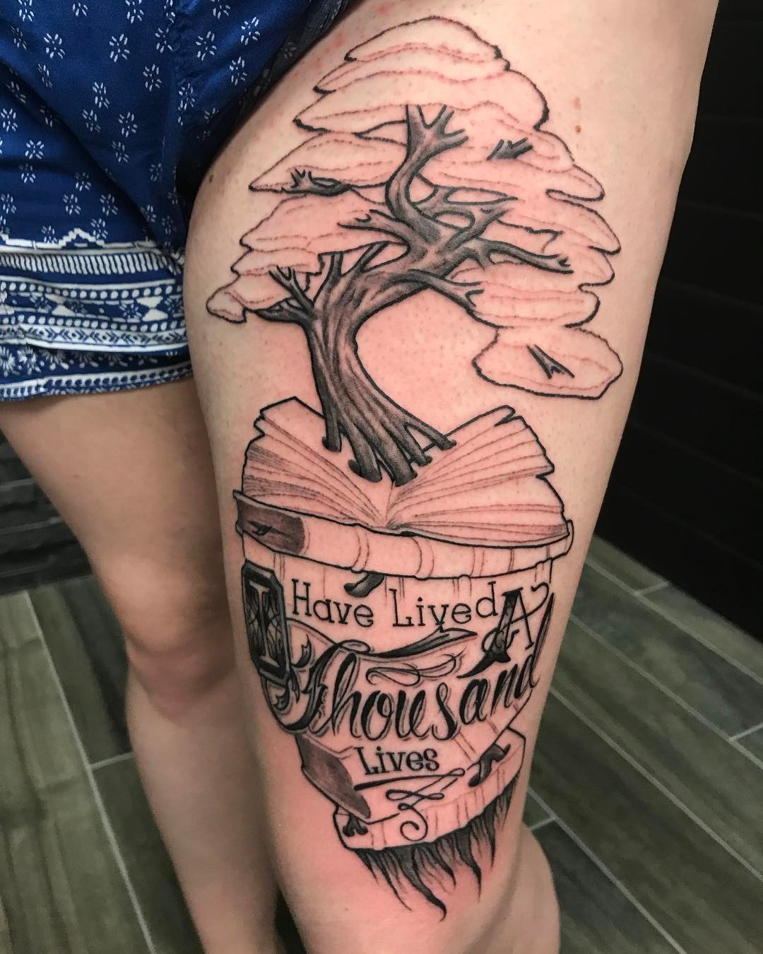 Inspiring Book Tattoo On Thigh
