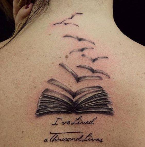 Lovely Book Tattoo On Back