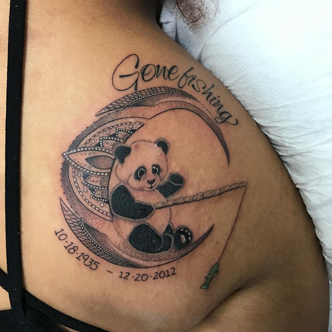Panda Bear Fising Memorial Tattoo