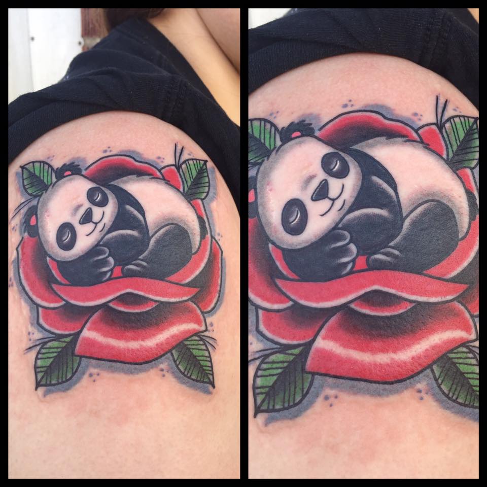 Panda Bear On Rose
