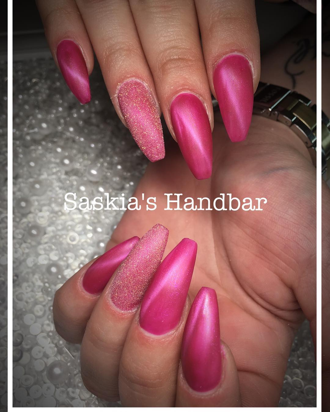 Pink Matte With Glitter Nails
