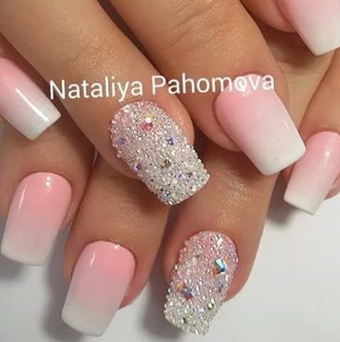 Pink Nails With Crystal Work