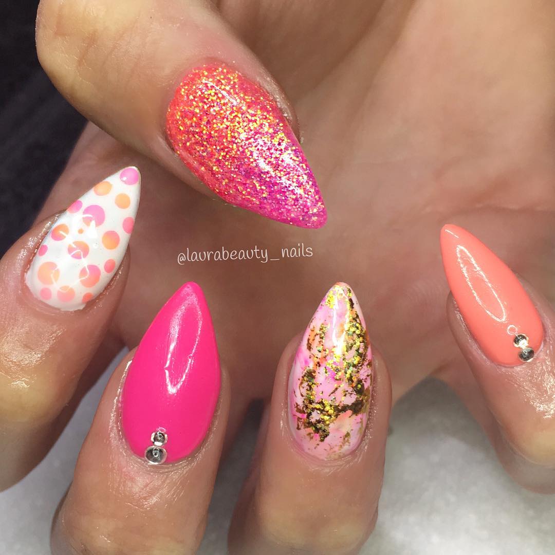 Pink & Orange Glitter Sharpie Nails