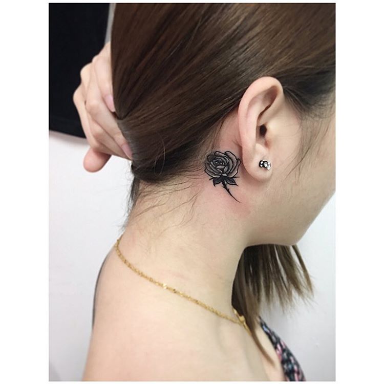 Rose Tattoo Near Ear