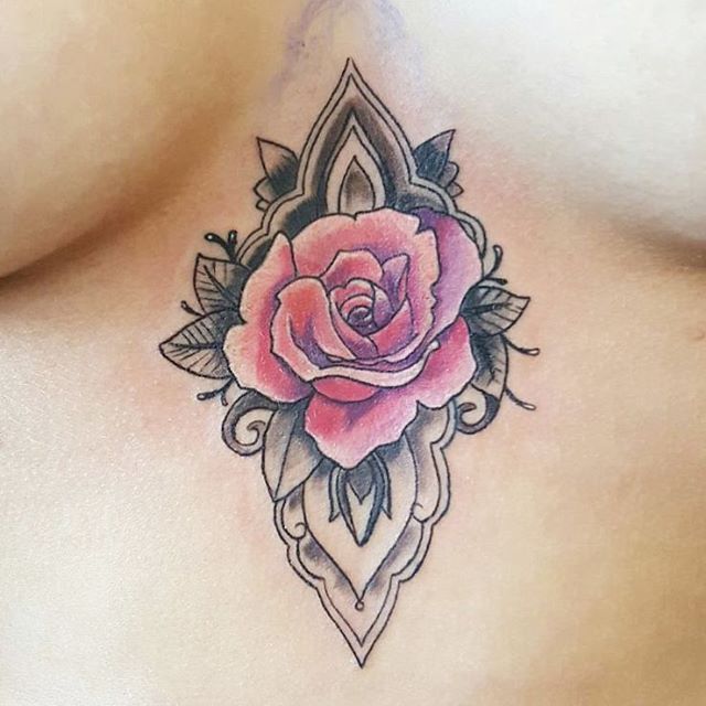 Rose Tattoo Under Boobs