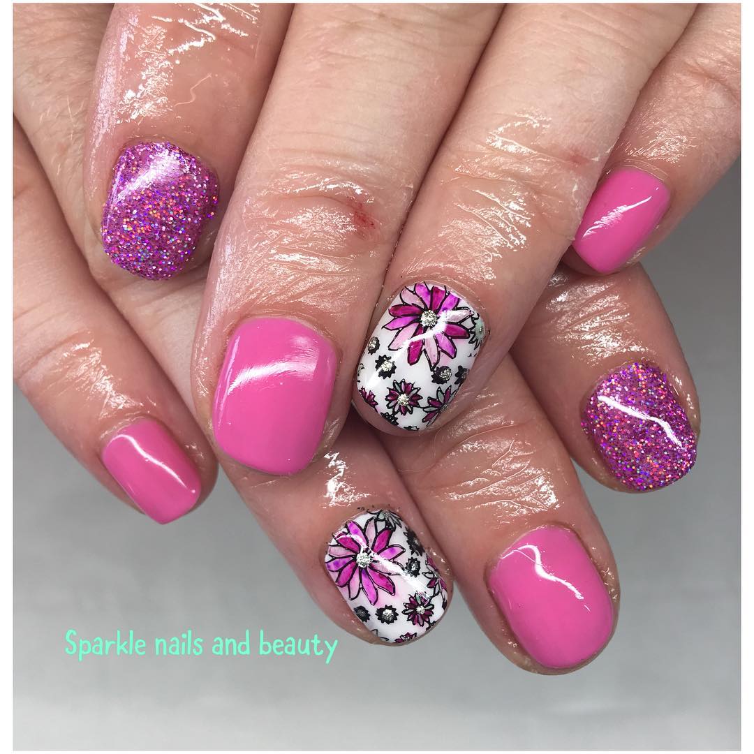 Shellac Hot Pop Pink Sharpie Nails