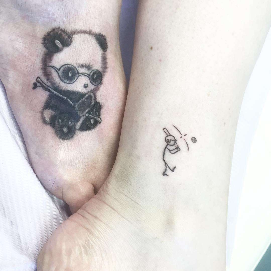 Silver Black Panda Bear Tattoo On Foot