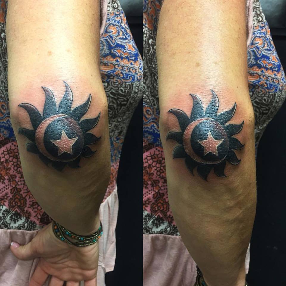 Sun Moon Tattoo On Elbow