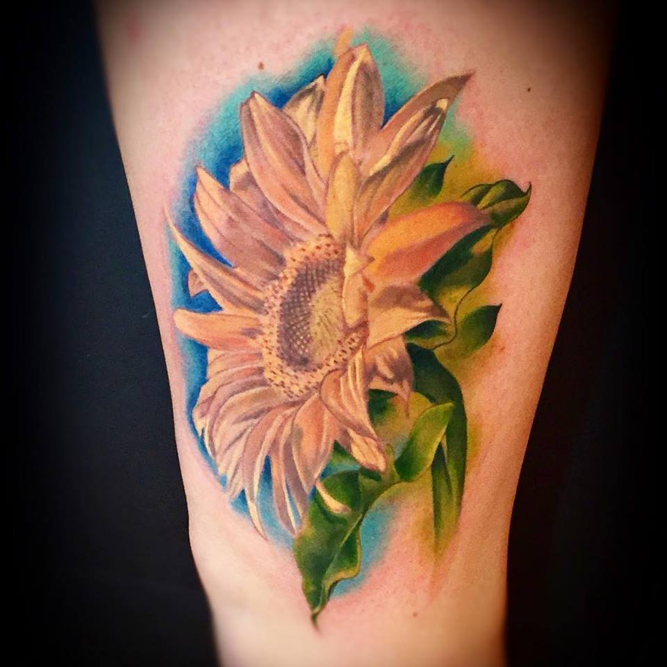 Sunflower Tattoo On Thigh