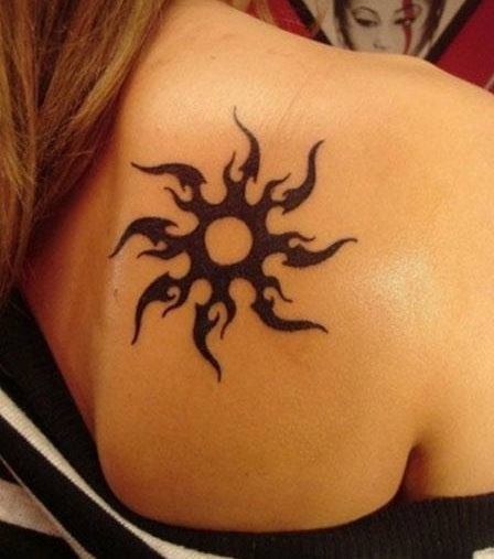 Tribal Sun Tattoo On Shoulder