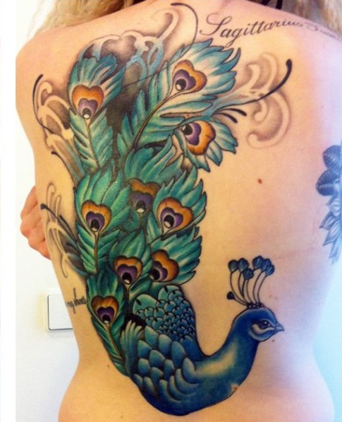 Amazing Peacock Tattoo On Back