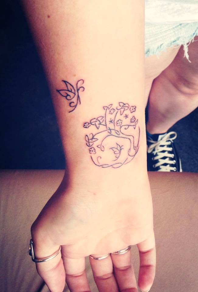 Ambers Cool Tree And Butterfly Wrist Tattoo