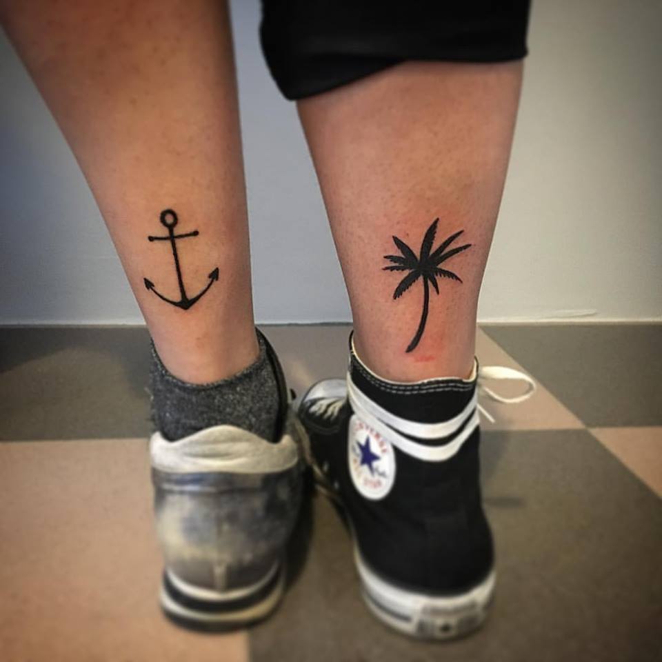 Anchor And Palm Tree Tattoo Idea