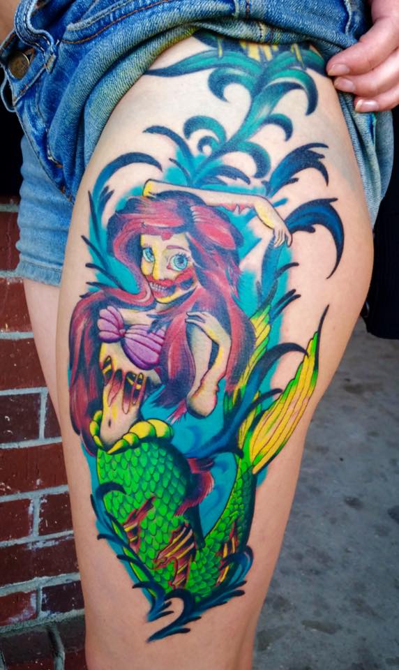 Awesome Colored Mermaid On Thigh