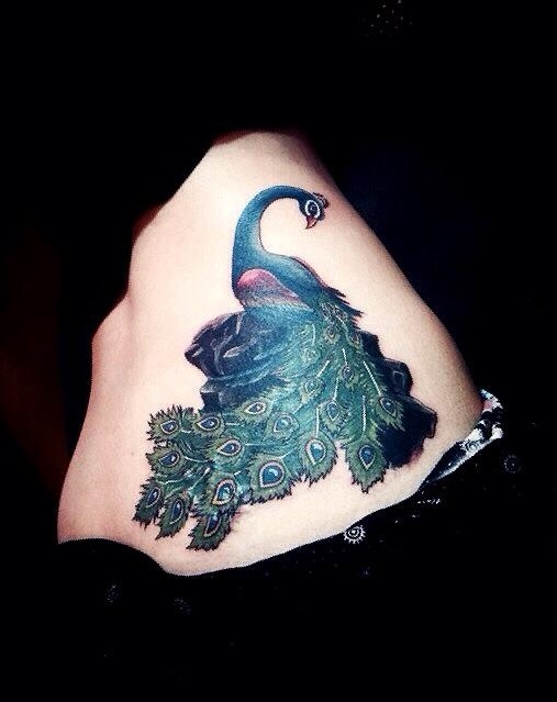 Awesome Peacock Tattoo On Back