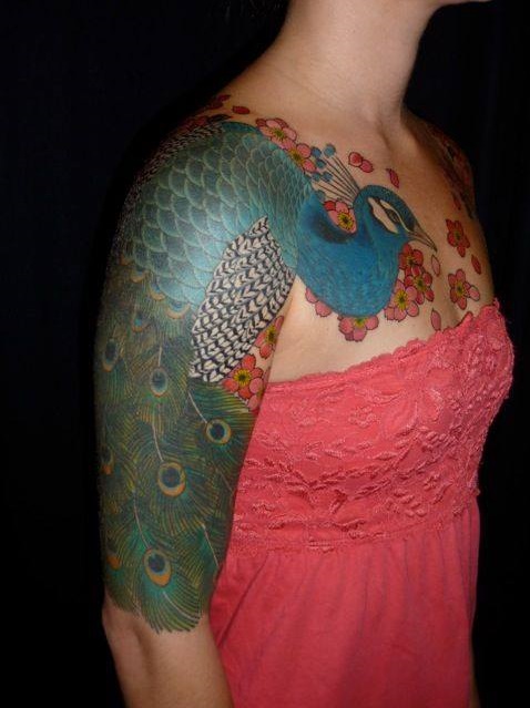 Awesome Peacock Tattoo On Sleeve