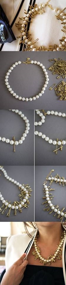 Beautiful DIY Pearl & Safety Pins Necklace