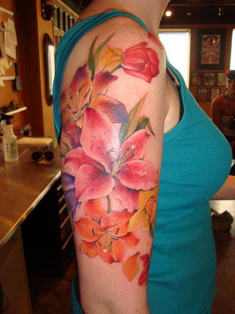 Beautiful Lily Sleeve Tattoo