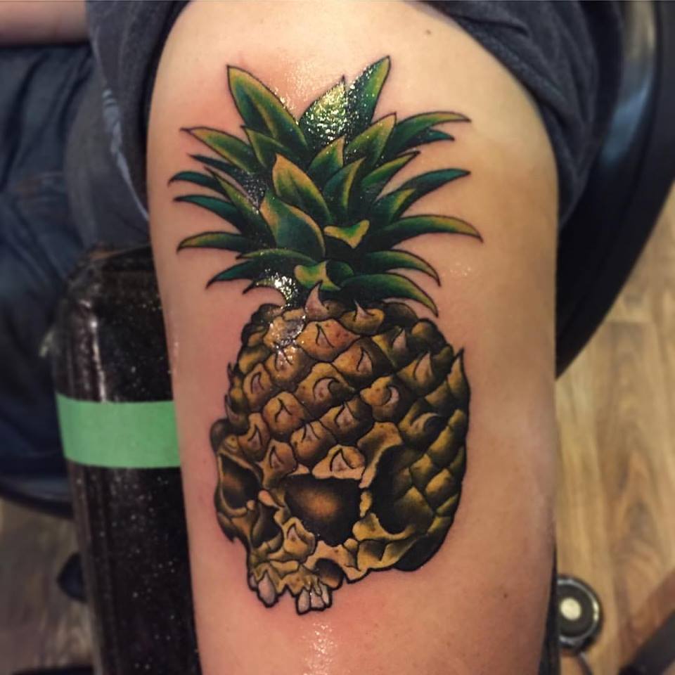 Beautiful Skull Pineapple Tattoo