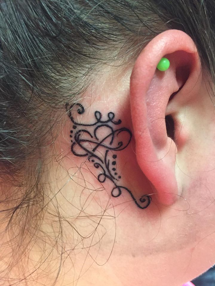 Beautiful Tattoo Behind The Ear