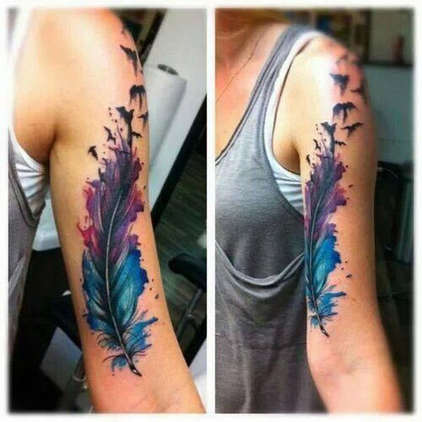 Big Colored Feather On Sleeve