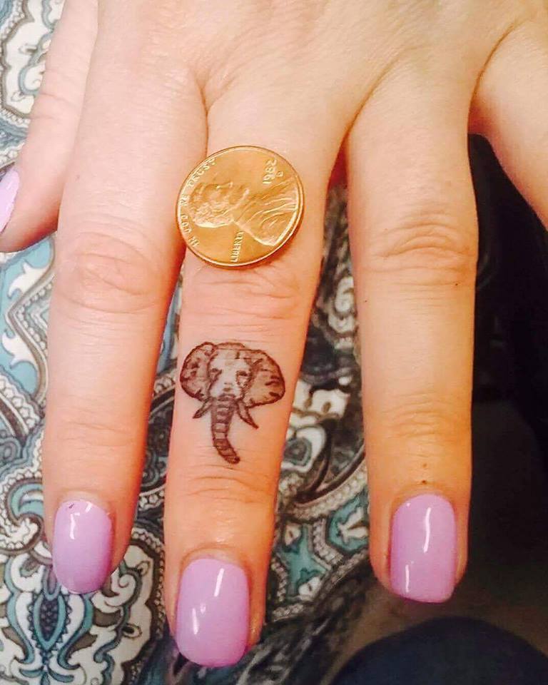 Black & Grey Elephant Finger Tattoo