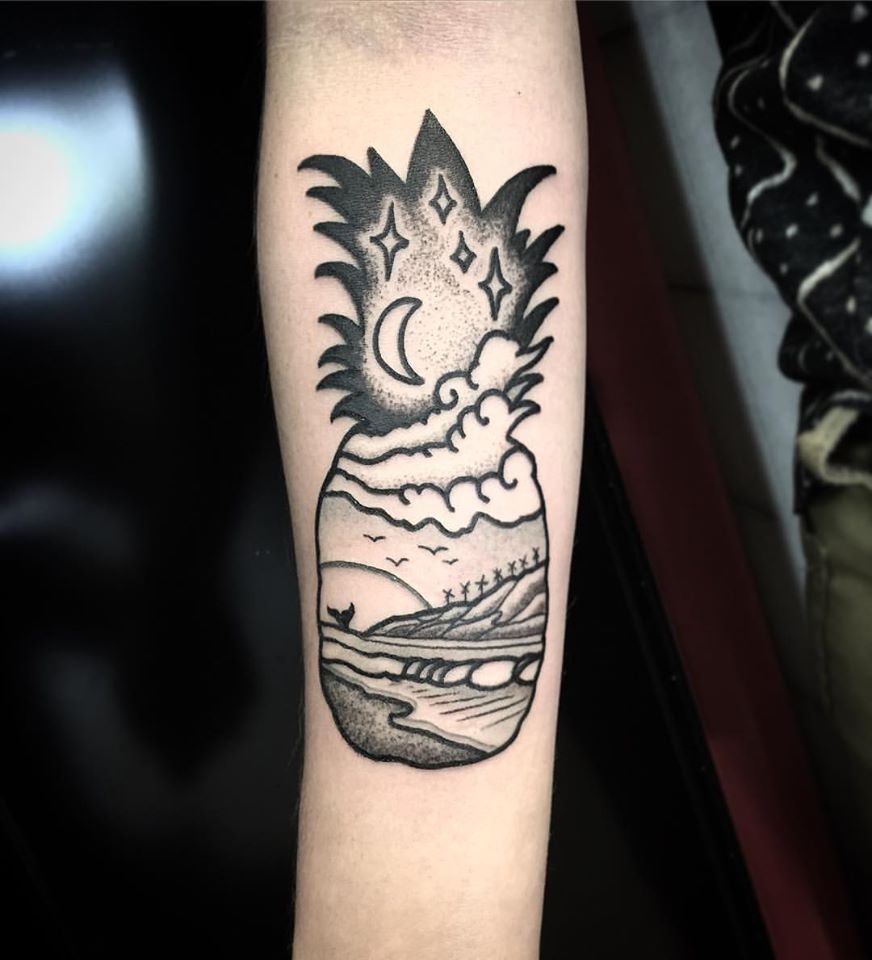 Black & Grey Maui Pineapple Tattoo