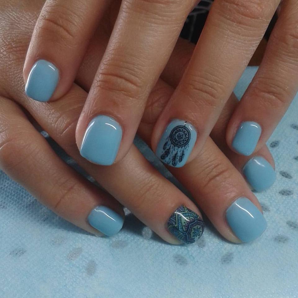 Blue Boho Acrylic Nails