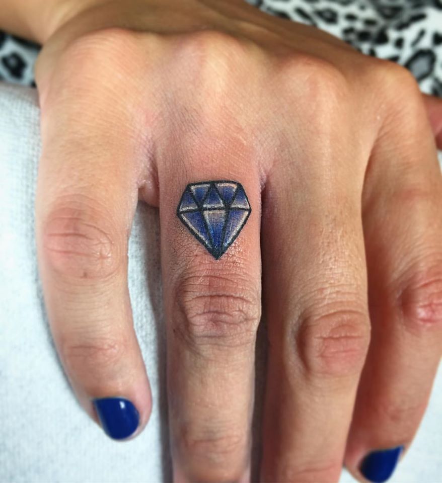Blue Diamond Finger Tattoo