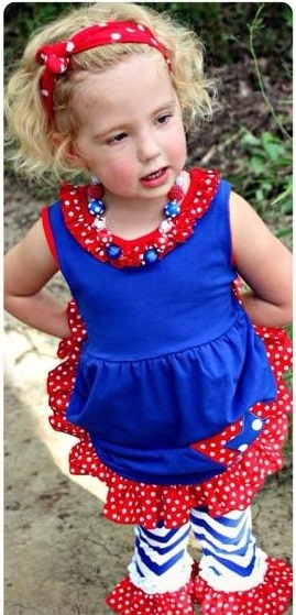 Blue Top With Polka Dots Ruffles And Chevron Capros1