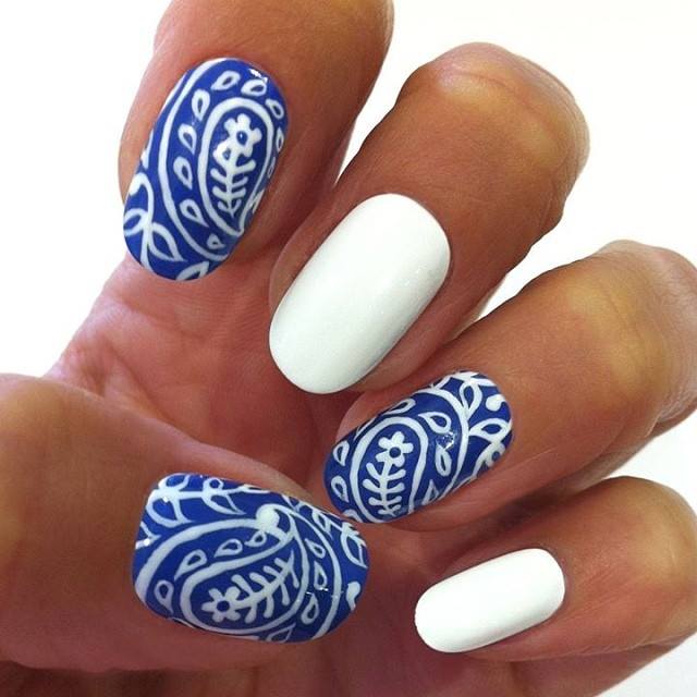 Blue & White Classic Nails