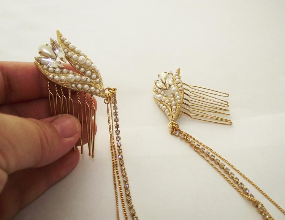 Bridal Gold Combs With Crystal Headpiace
