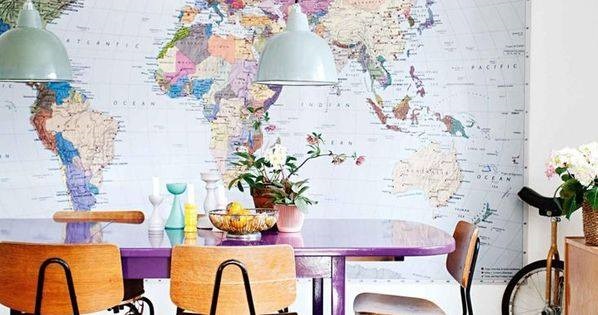 Chic Dining Room Decor With World Map On Wall