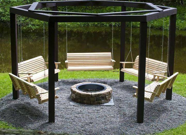 Circular Fire Pit With Swing Sitting