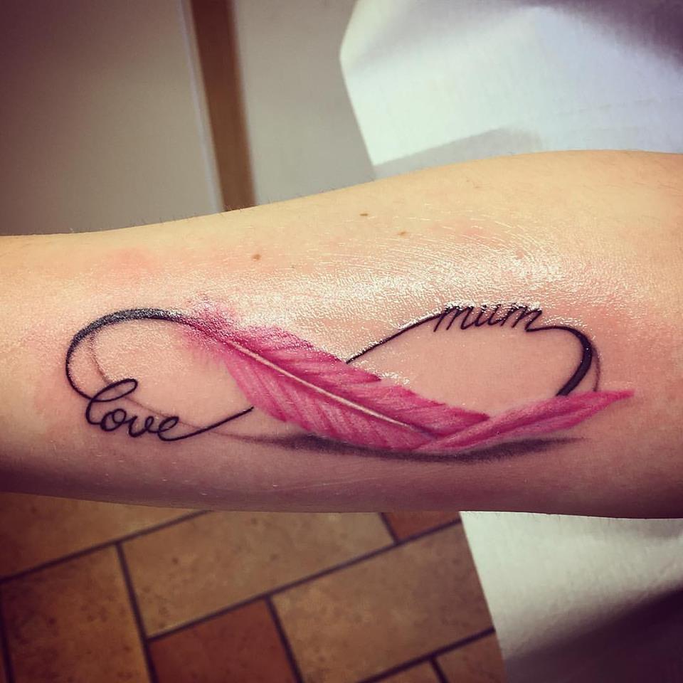 Colored Feather Infinity On Arm