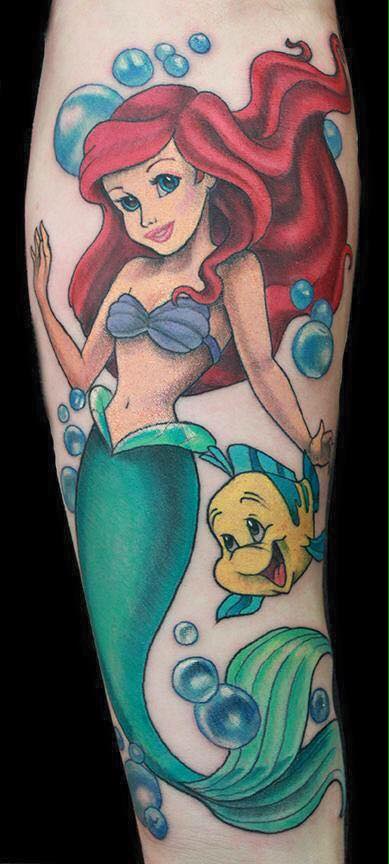 Colored Mermaid With Fish On Arm