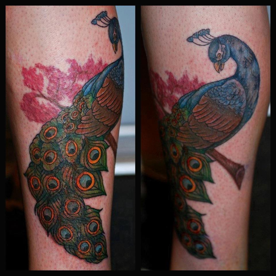 Colored Peacock On Lower Leg