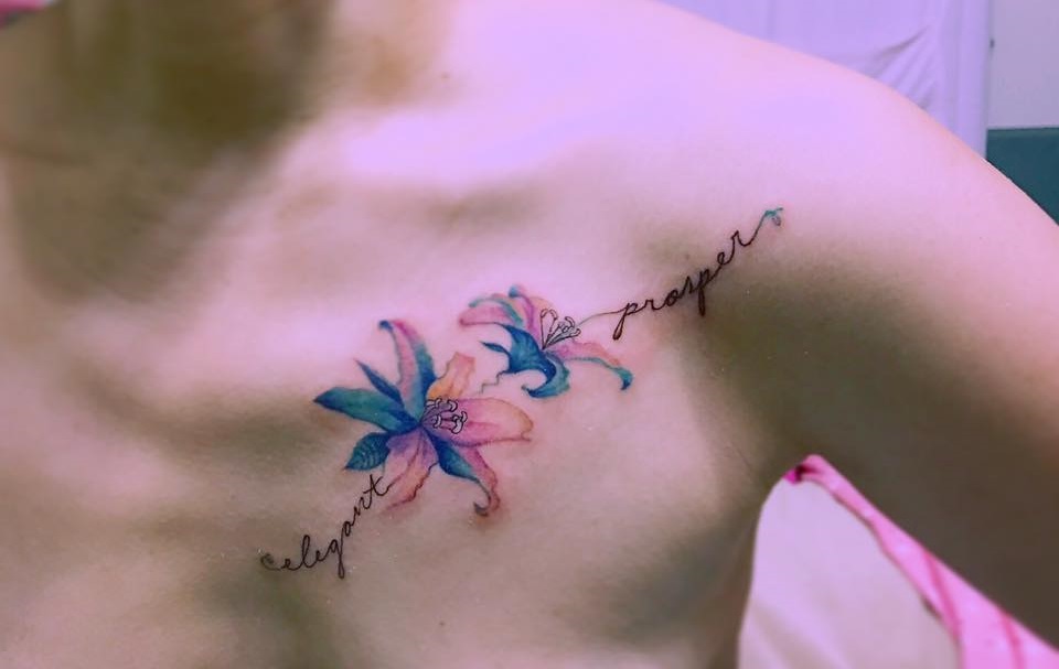 Colorful Lilies On Chest